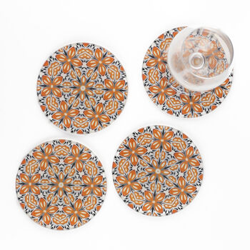 'Orange Fox Flower' Coaster Set, 3 of 10