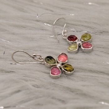 Mixed Pink Green Tourmaline Sterling Silver Earrings, 4 of 8
