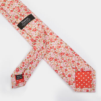 Mens Peach And Pink Ditzy Floral Slim Tie, 8 of 8