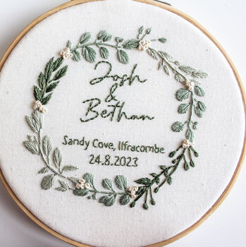 Personalised Wedding/Engagement Wreath Hand Embroidery, 5 of 6