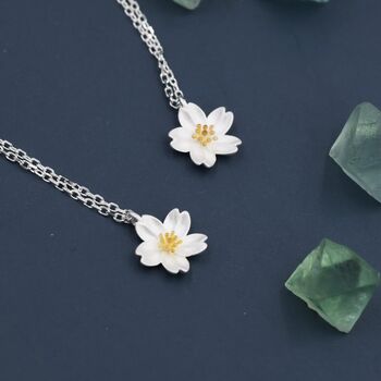 Sterling Silver Cherry Blossom Flower Pendant Necklace, 3 of 9