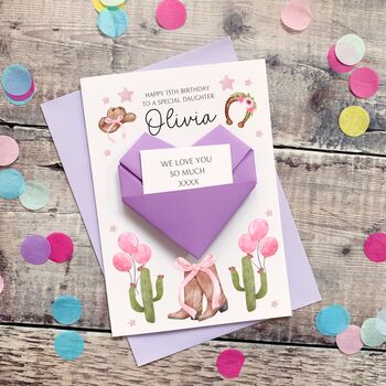 Personalised Origami Birthday Card – Cowboy Boots And Hat Design For Daughter, Niece Or Granddaughter, 3 of 10