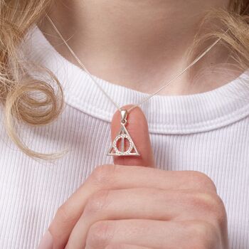 Harry Potter Sterling Silver Deathly Hallows Necklace With Crystals, 3 of 7
