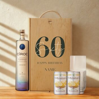 Personalised 60th Birthday Vodka Gift Set With Custom Lid, 3 of 11
