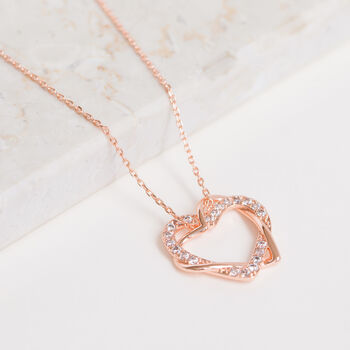 Rose Gold Colour Double Heart Pendant Necklace, 3 of 3