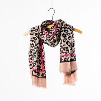 Bright Pink Strike Leopard Print Personalised Scarf, 3 of 12