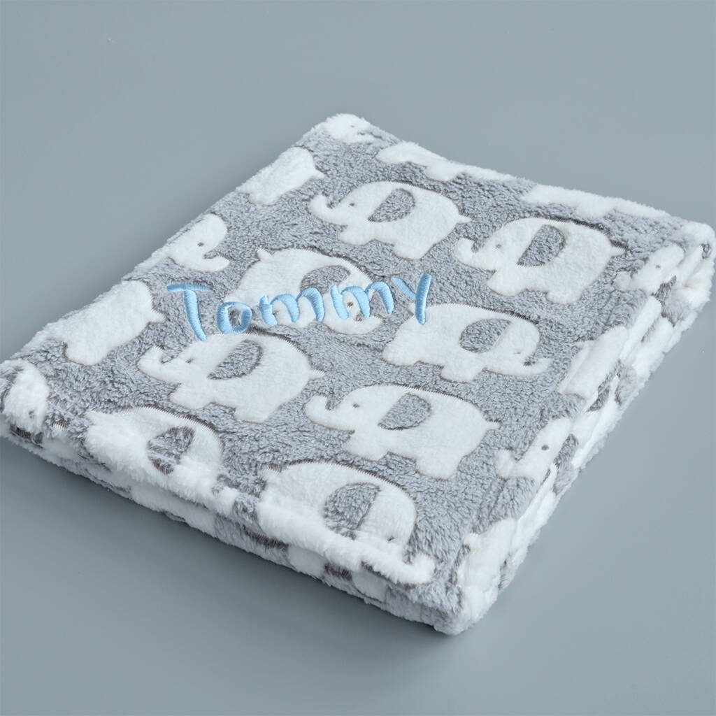 Personalised Unisex Grey Elephant Baby Blanket By KEEDD