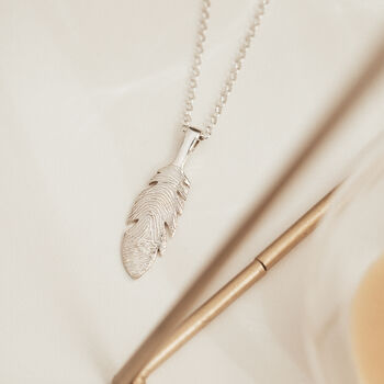 Sterling Silver Fingerprint Feather Necklace, 3 of 11