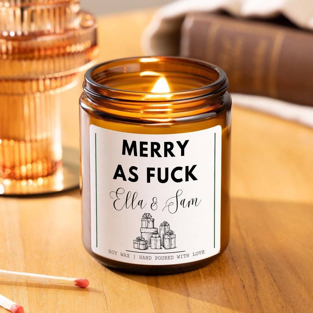 Funny Christmas Personalised Scented Candle Gift Merry As Fuck, 1 of 5