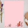 A4 Pink Letter Writing Paper With Cycling Fox And Robin, thumbnail 1 of 4