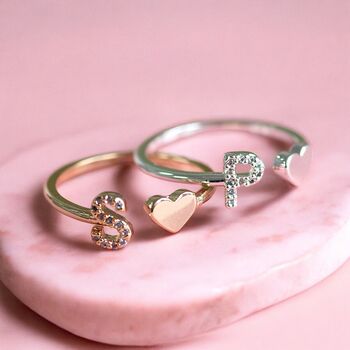 Crystal Initial And Heart Adjustable Ring, 2 of 4