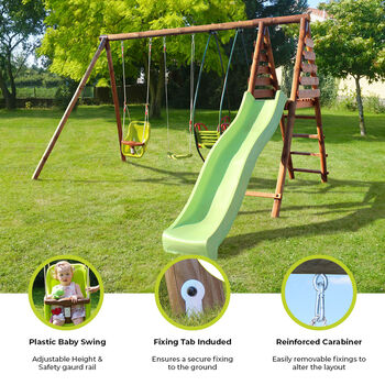 Colza Wooden Swing Set With Slide, 3 of 11