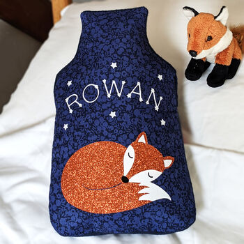 Liberty Print Fox Personalised Hot Water Bottle Cover, 2 of 5