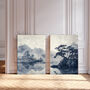 Light Blue Japanese Wall Art Set Of Two Japanese Landscape Prints, thumbnail 2 of 5