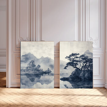 Light Blue Japanese Wall Art Set Of Two Japanese Landscape Prints, 2 of 5