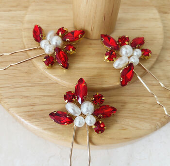 Red Crystal And Pearl Hair Pins, 2 of 5