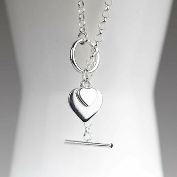 Solid Silver Double Heart Charm Necklace, 2 of 6