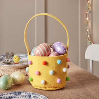 Yellow Felt Pompom Children’s Easter Basket, 2 of 4