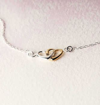 Linked Hearts Necklace Sterling Silver And Gold, 3 of 10