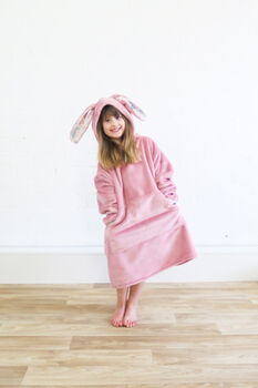 Pink Bunny Rabbit Kids Snuggle Hoodie /Wearable Blanket, 4 of 8