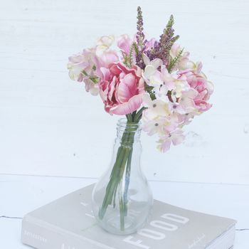 Soft Pink Artificial Bouquet In Light Bulb Vase, 4 of 7