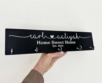Personalised Wooden Plaque With Key Hooks, 8 of 10