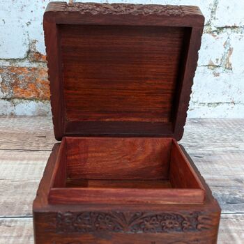 Floral Carved Wooden Jewellery Box, 3 of 8