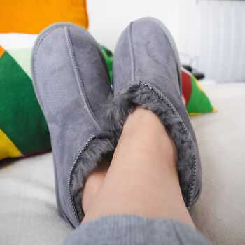 Natural Sheepskin Slippers Hard Sole In Grey, 4 of 4