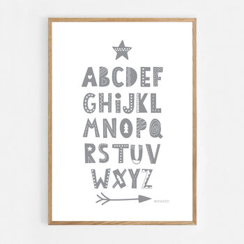 Alphabet Grey Scandi Nursery Print, 5 of 5