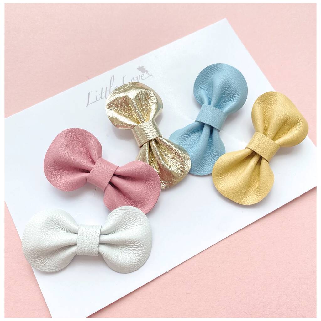 Little Love Leather Bow Clips Set / Rainbow, 1 of 7