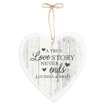 Personalised Love Story Large Wooden Heart Decoration, 2 of 6
