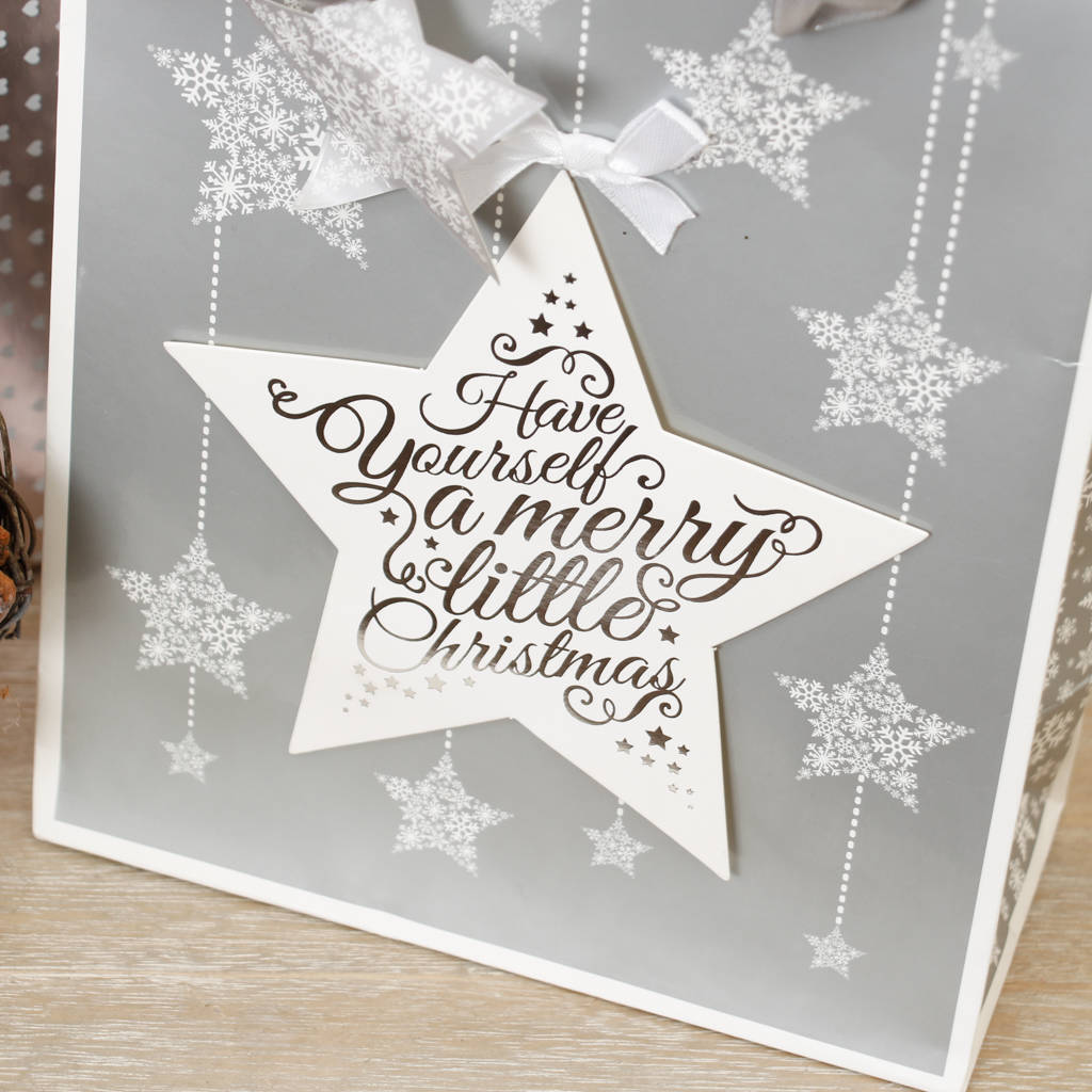 Set Of Two Christmas Silver Sparkle Gift Bags By Dibor