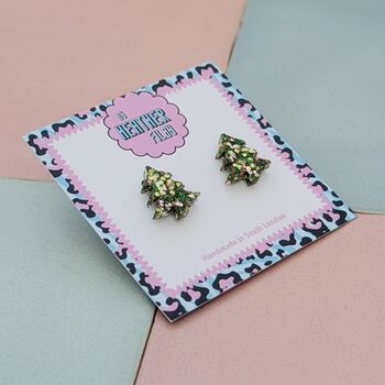 Christmas Tree Glitter Resin Studs Green, Gold, Silver And Green And Gold, 11 of 12