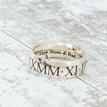 Men's Roman Numerals Personalised Silver Ring, 4 of 10