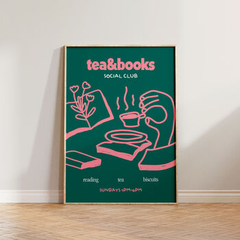 Tea And Books Social Club Gift For Readers Print, 6 of 8