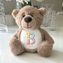 Personalised Patchwork Alphabet Brown New Baby Teddy Bear, thumbnail 2 of 5