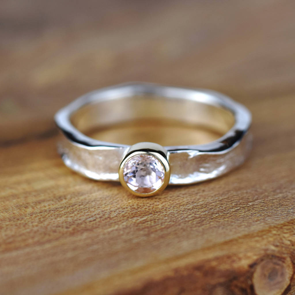 Textured Silver And Gold Matilda Morganite Ring By Alison Moore Designs