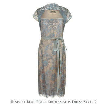 Bespoke Lace Bridesmaid Dresses In Blue Pearl, 3 of 6