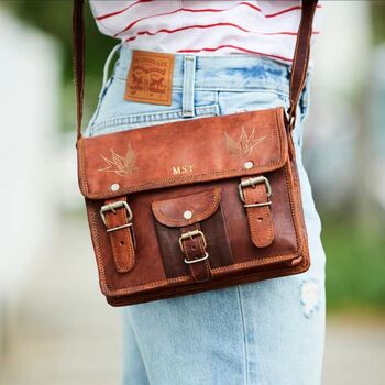 Personalised Leather Satchel With Swallows, 2 of 2