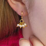 Pearl Charm Cluster Huggie Hoop Earrings, thumbnail 5 of 10