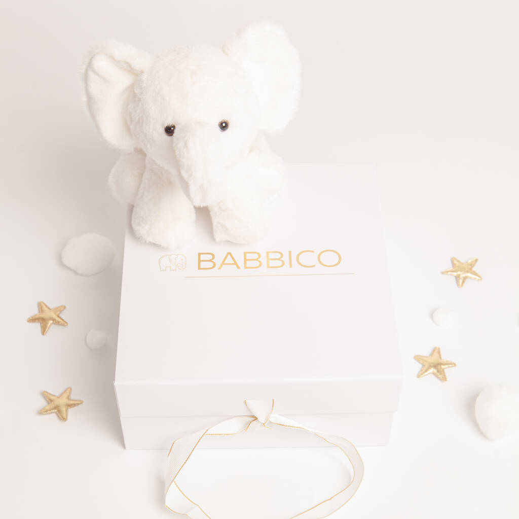 Gift Boxed White Soft Plush Elephant Toy, 1 of 4
