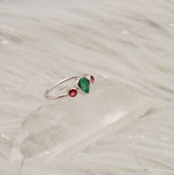 Pink Tourmaline, Emerald Silver Ring, 6 of 7