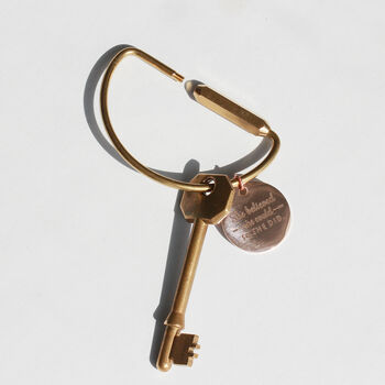 Engraved Charm D Shaped Solid Brass Key Holder, 6 of 9