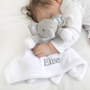 Personalised White Elephant Baby Comforter, 2 of 11