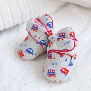 Train Baby Gift Set Barefoot Shoes, Booties And Cotton Bibs, 3 of 12