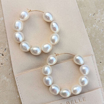 Kiara Large Pearl Hoop Earrings, 2 of 2