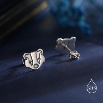 Sterling Silver Badger Head Stud Earrings, 4 of 11