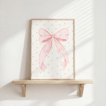 Girls Personalised Bow Themed Print Set Of Three For Nursery Or Bedroom, 3 of 5