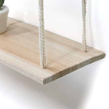Two Tier Wall Hanging Macrame Wooden Floating Shelves, 3 of 4