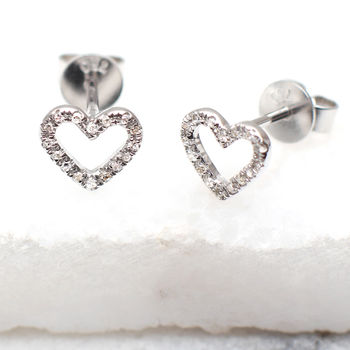 Diamond And 18ct White Gold Heart Earrings, 2 of 6